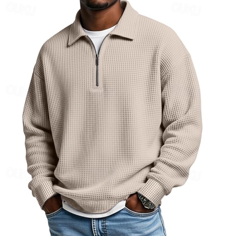 BRAND NEW Large Men's Beige Half-Zip Sweater